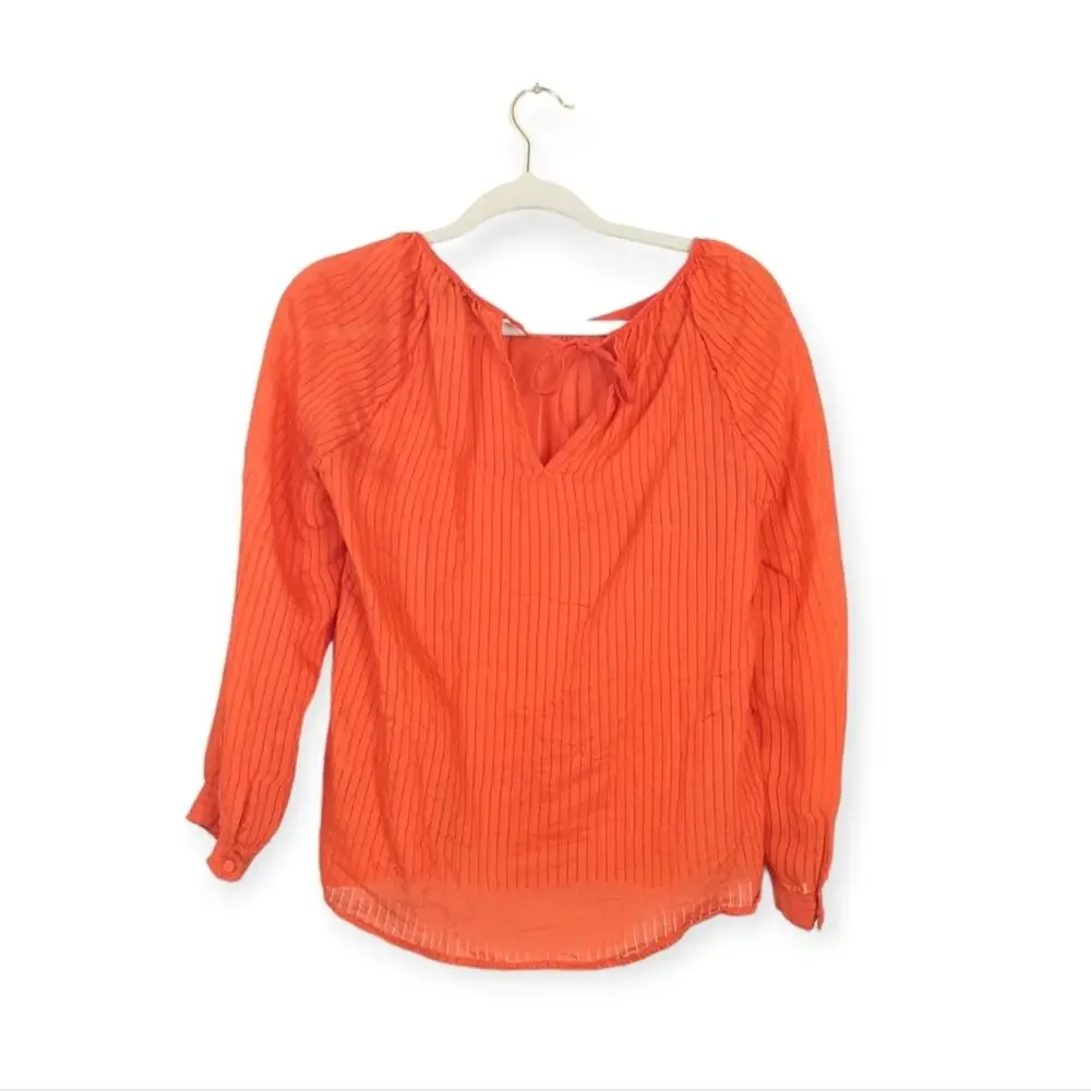 J. Crew Orange Shadow Stripe Tie Back Long Sleeve Top
